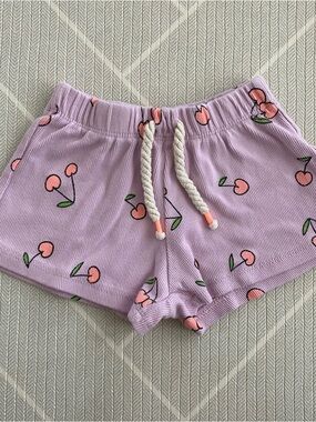 Zara Lavender Cherry Print Drawstring Shorts Girl’s Size 2Y